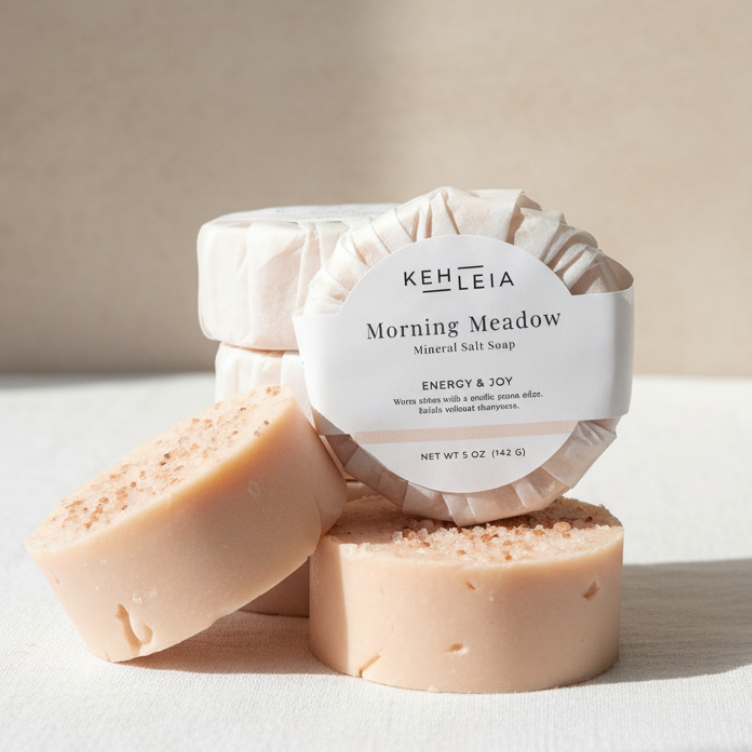 Two bars of soap with a Kehleia label on a light background