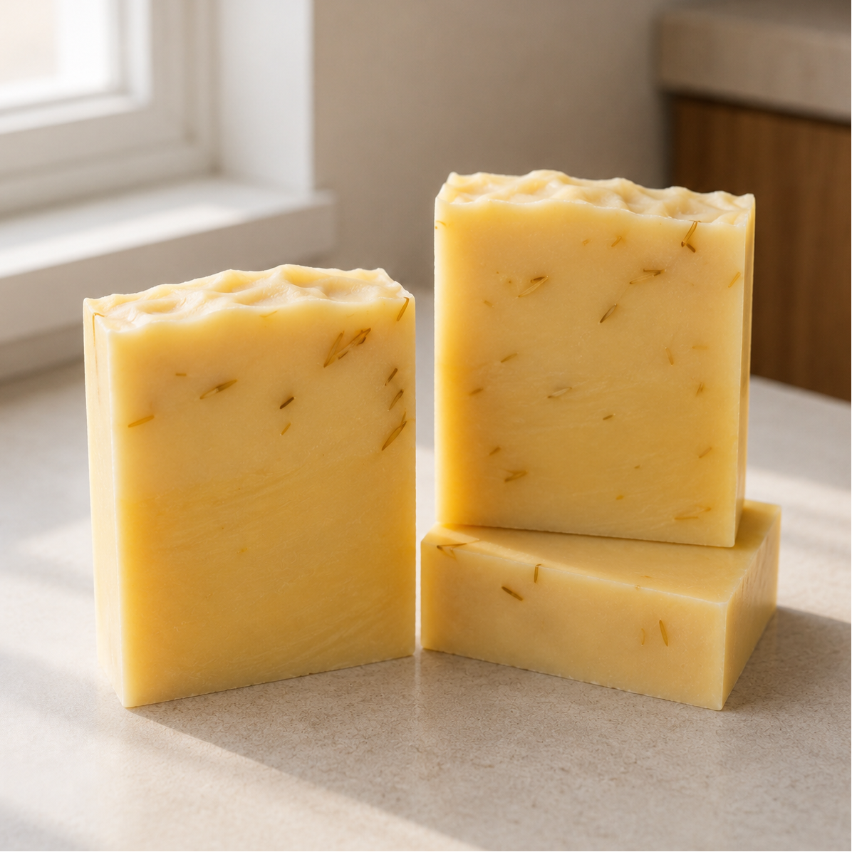 Sunlit Citrus soap on counter by window